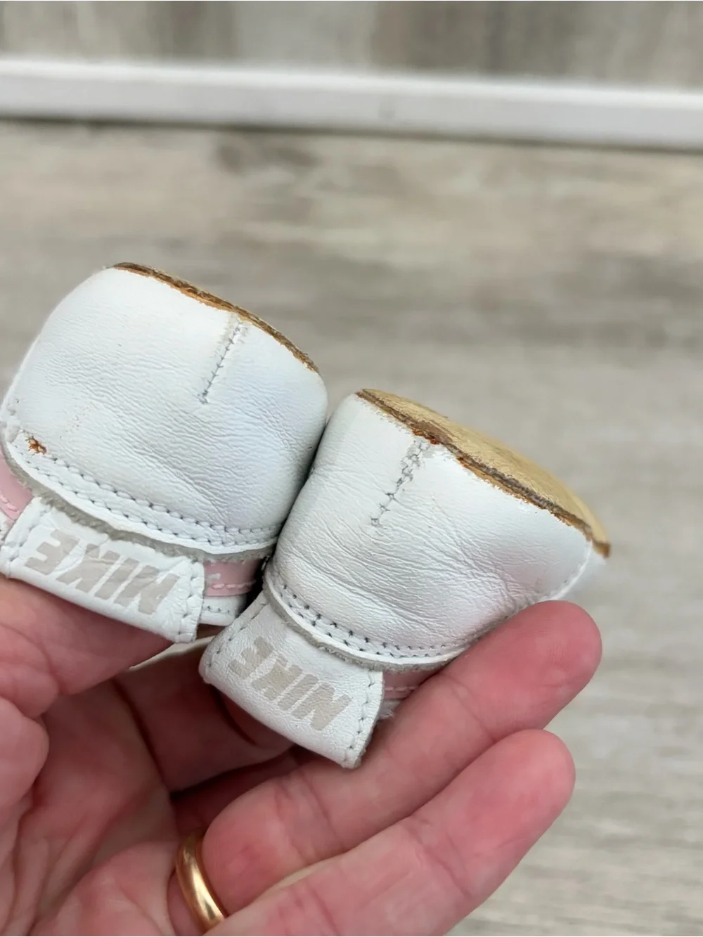 Vintage Nike Baby Crib Shoes White Pink Leather Infant